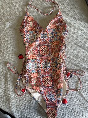 Jmp the label One-Piece Swimsuit in Red Multi Print